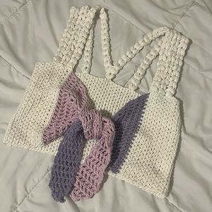 Crocheted reversible tie crop top. Size ~S